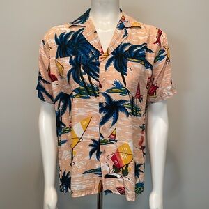 Vintage 70s Raymond Chemise Hawaiian Shirt Sailboat Theme Men's Size M